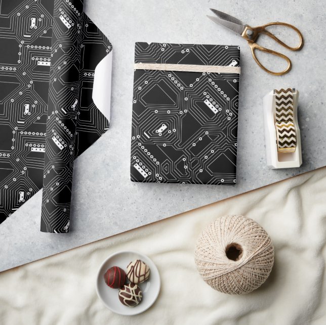 Retro-Schwarz-weiße Coole Computerplatine Geschenkpapier (Kunsthandwerk)