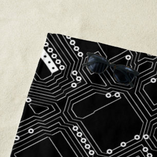 Retro-Schwarz-weiße Coole Computerplatine Strandtuch