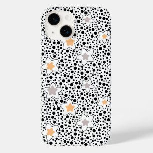 Retro schwarz-weiße Polka Punkte mit Sternen Case-Mate iPhone 14 Hülle