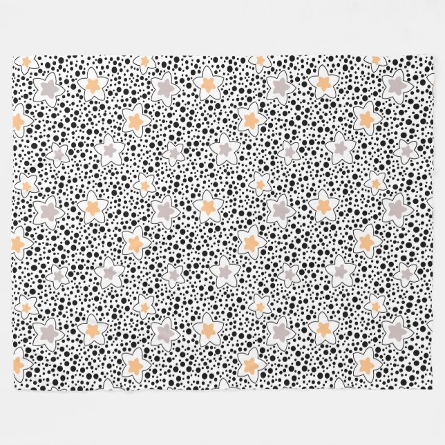 Retro schwarz-weiße Polka Punkte mit Sternen Fleecedecke (Vorderseite (Horizontal))