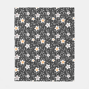 Retro schwarz-weiße Polka Punkte mit Sternen Fleecedecke