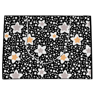 Retro schwarz-weiße Polka Punkte mit Sternen Große Geschenktüte