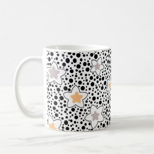 Retro schwarz-weiße Polka Punkte mit Sternen Kaffeetasse