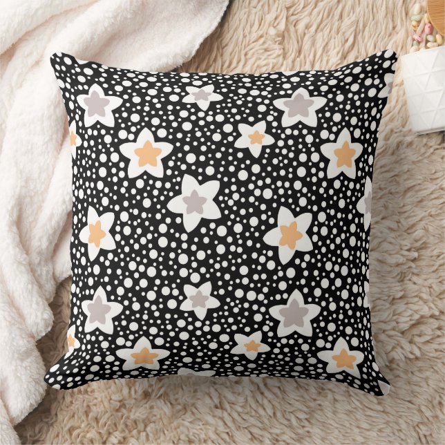 Retro schwarz-weiße Polka Punkte mit Sternen Kissen (Decke)