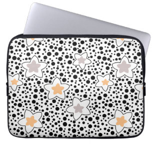 Retro schwarz-weiße Polka Punkte mit Sternen Laptopschutzhülle