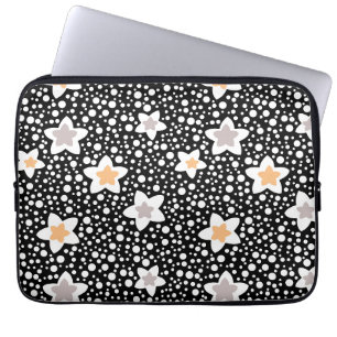 Retro schwarz-weiße Polka Punkte mit Sternen Laptopschutzhülle
