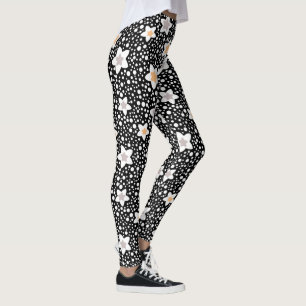 Retro schwarz-weiße Polka Punkte mit Sternen Leggings