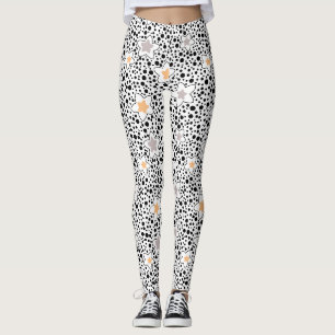 Retro schwarz-weiße Polka Punkte mit Sternen Leggings
