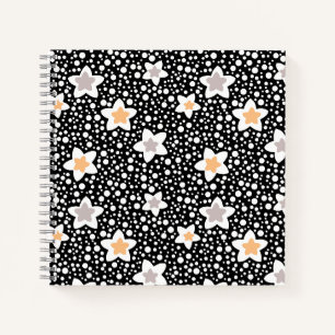 Retro schwarz-weiße Polka Punkte mit Sternen Notizbuch