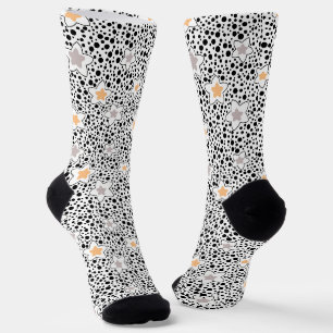 Retro schwarz-weiße Polka Punkte mit Sternen Socken