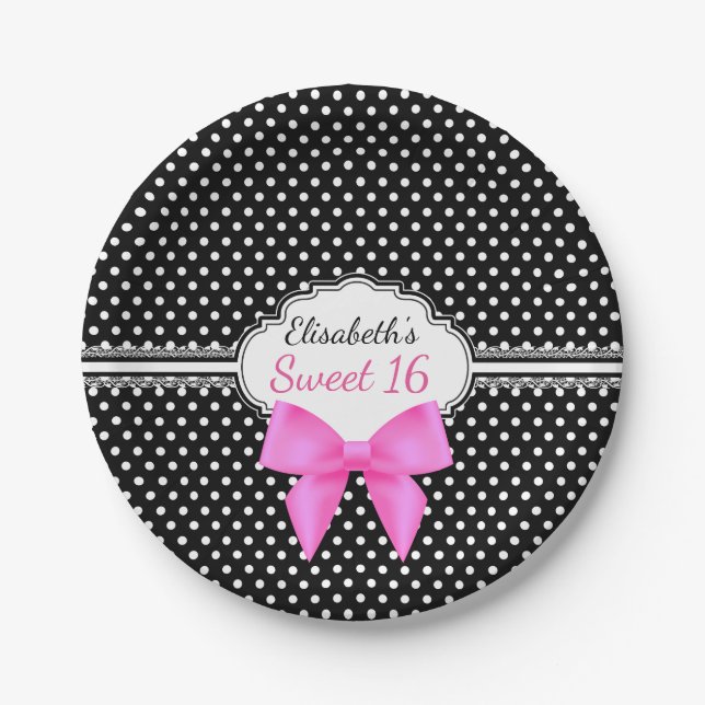 Retro Schwarz-weißer Mädchengeburtstag des Pappteller (Vorderseite)