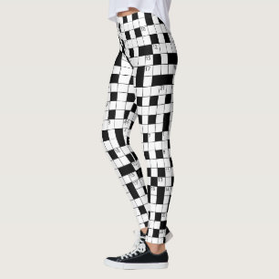 Retro-Schwarz-weißes Kreuzworträtsel-Muster Leggings
