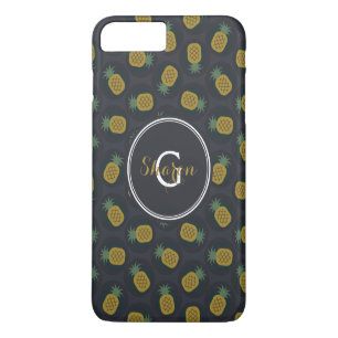 Retro-schwarze Ananasmuster mit goldenem Monogramm Case-Mate iPhone Hülle