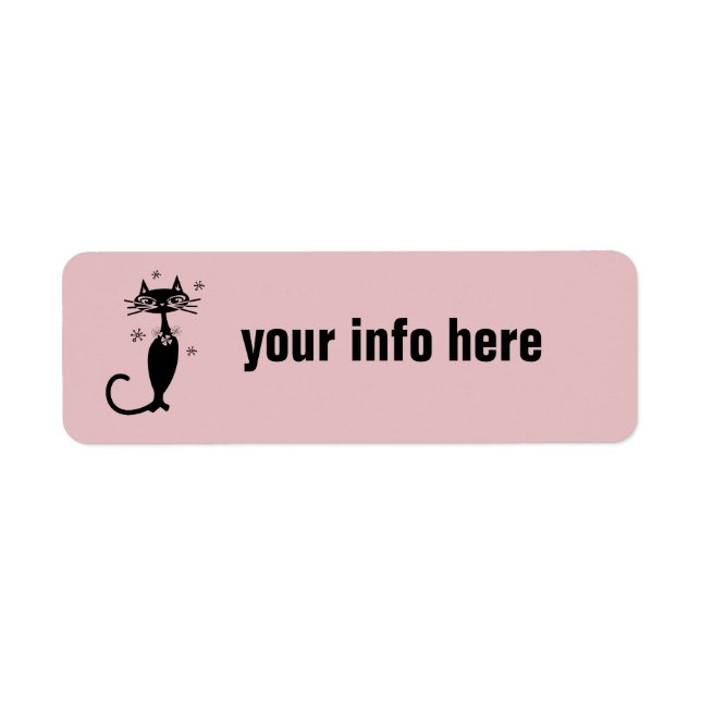 RETRO SCHWARZE CAT-PINK-RÜCKSENDEADRESSEN-AUFKLEBE (Vorne)