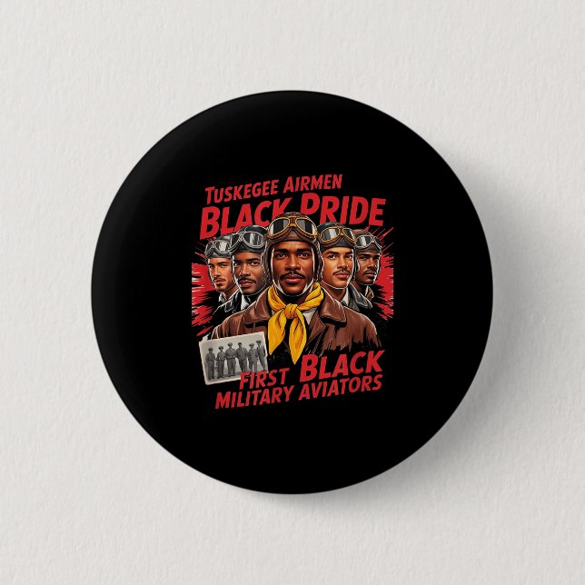 Retro Schwarze Flieger Schwarze Geschichte Zweiter Button (Vorderseite)