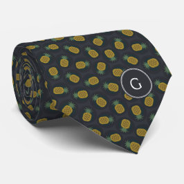 Retro schwarze Goldananas kopiert Monogramm Krawatte