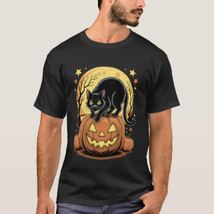 Retro schwarze Halloween-Katze Kürbis lustig T-Shirt