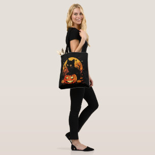 Retro schwarze Halloween-Katze Kürbis Tasche