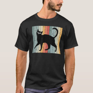 Retro schwarze Katze am Klaviertastatur Pianist Mu T-Shirt