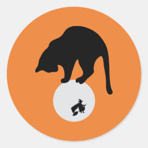 Retro-Schwarze Katze auf dem Mond Halloween Runder Aufkleber
