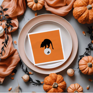 Retro-Schwarze Katze auf dem Mond Halloween Serviette
