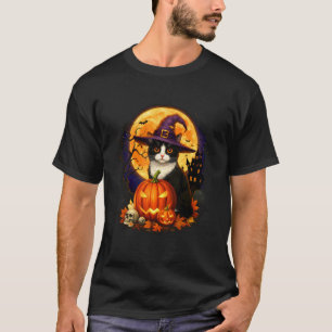 Retro-Schwarze-Katze-Halloween-Kürbis-Kostüm für M T-Shirt