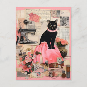 Retro-Schwarze-Katze-Halskette Collage Postkarte