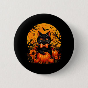 Retro schwarze Katze Herbst Kürbis Süße Halloween- Button