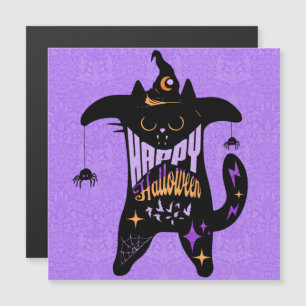 Retro Schwarze Katze Hexe Lustiger Halloween Magne Magnetkarte