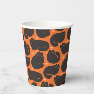 Retro-Schwarze Katze in Orange Pappbecher