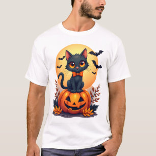 Retro-Schwarze-Katze-Kürbis-Halloween-Kostüm Herbs T-Shirt