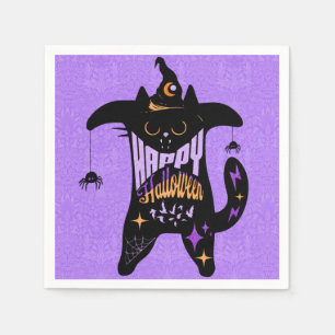 Retro schwarze Katze lustiges Halloween  Serviette