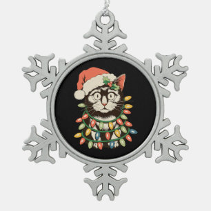 Retro-Schwarze-Katze-Weihnachtsbeleuchtung Lustige Schneeflocken Zinn-Ornament