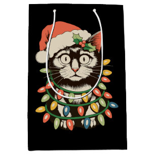 Retro-Schwarze-Katze-Weihnachtslichter Lustige Wei Mittlere Geschenktüte