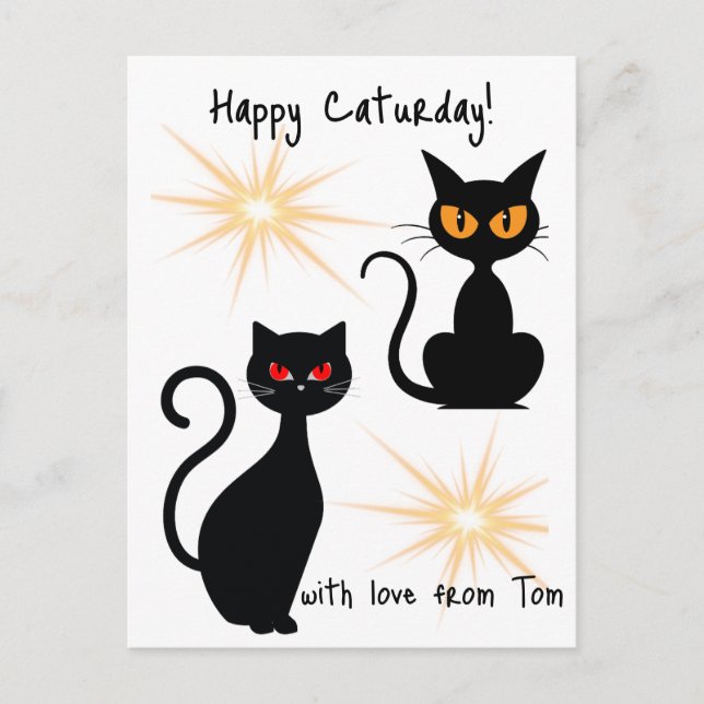 Retro schwarze Katzen mit Sternexplosion - bearbei Postkarte (Vorderseite)