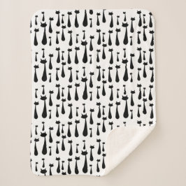 Retro schwarze Katzen-Silhouette-atomarmuster Sherpadecke
