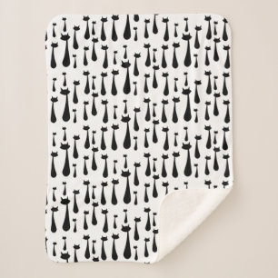Retro schwarze Katzen-Silhouette-atomarmuster Sherpadecke