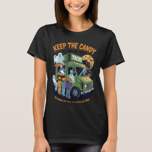 Retro schwarze Katzenhexe Grusel Halloween Kürbis T-Shirt