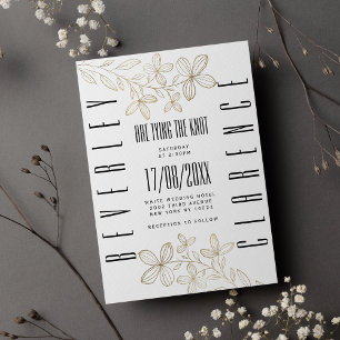 Retro Schwarze Typografie Weißgold Blumenhochzeit Einladung