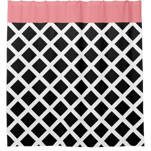 Retro schwarze u. weiße rosa Grenze des Duschvorhang (Vorderseite)