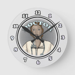 Retro-schwarze weibliche Ärztin Runde Wanduhr
