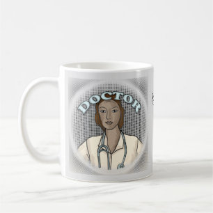 Retro schwarze weibliche Doctor-Tasse Kaffeetasse