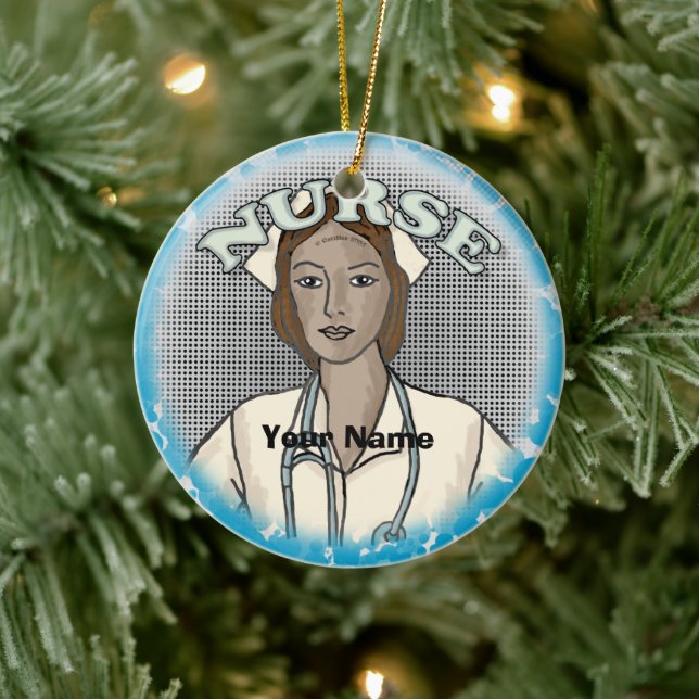 Retro schwarze weibliche Krankenschwester Keramik Ornament (Baum)