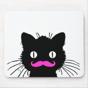RETRO SCHWARZER LUSTIGER ROSA SCHNURRBART CAT MOUSEPAD