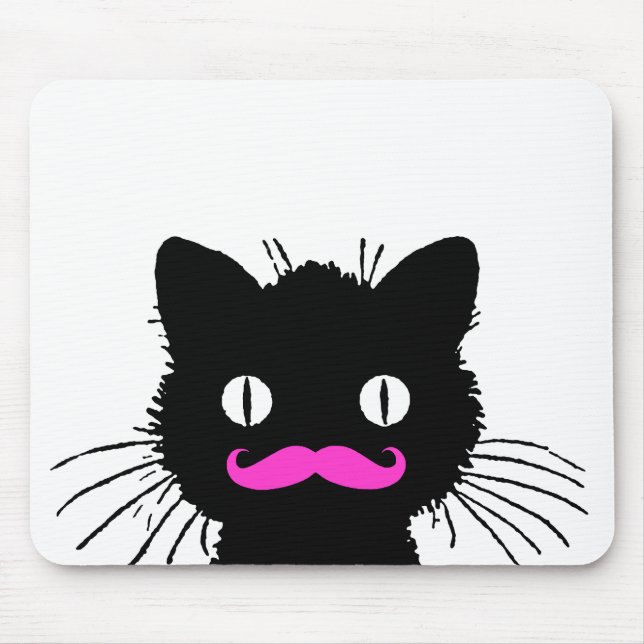 RETRO SCHWARZER LUSTIGER ROSA SCHNURRBART CAT MOUSEPAD (Vorne)