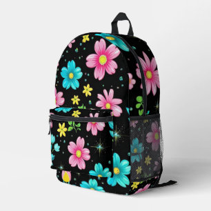 Retro Schwarzes farbenfrohes Blumenmuster Geburtst Bedruckter Rucksack