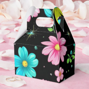 Retro Schwarzes farbenfrohes Blumenmuster Geburtst Geschenkschachtel
