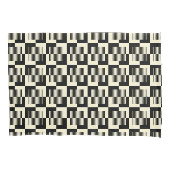 Retro Schwarzes u. TAN-Muster Kissenbezug (Vorderseite-Links)