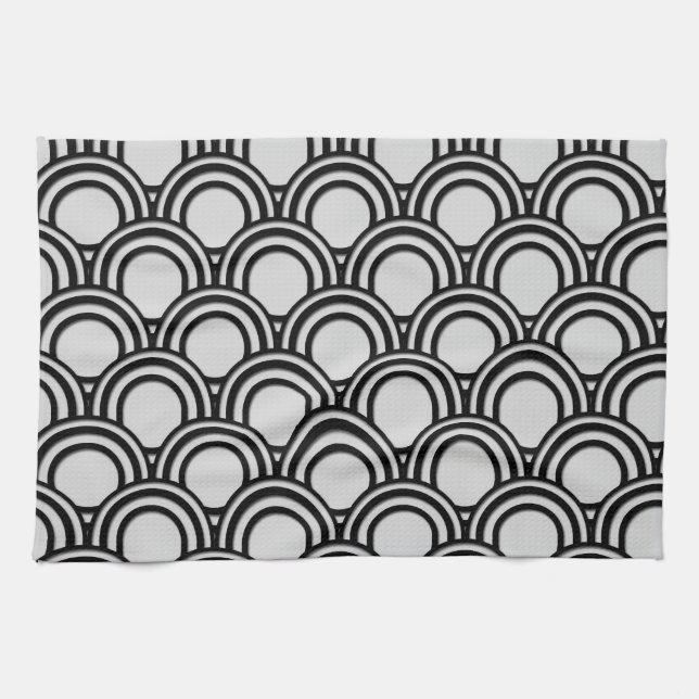 Retro Schwarzweiss-Kunst-Deko-abstraktes Muster Handtuch (Horizontal)