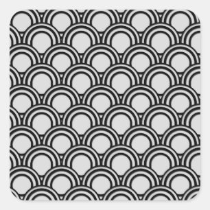 Retro Schwarzweiss-Kunst-Deko-abstraktes Muster Quadratischer Aufkleber